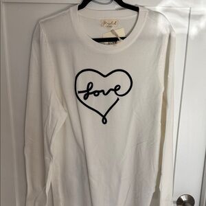 Marled White Sweater with Black Love Design